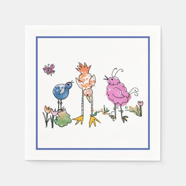 Niedliches Vogelgewässer Tierdoodles Party Napkins Serviette (Vorderseite)