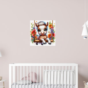 Niedliches Vogelpferd-Kinderzimmer Poster