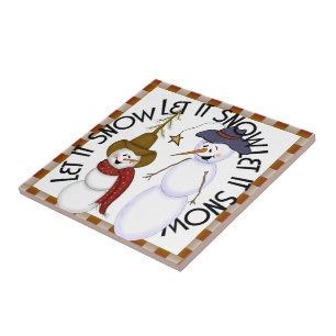 Niedliches Volkskunst-Cowboysnowman-Weihnachten Fliese