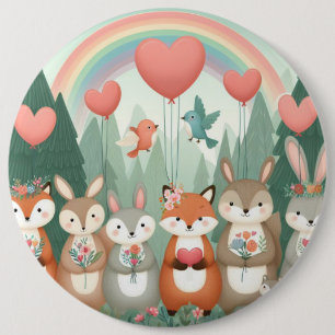 Niedliches Wald-Kreatur-Regenbogenvalentin Button