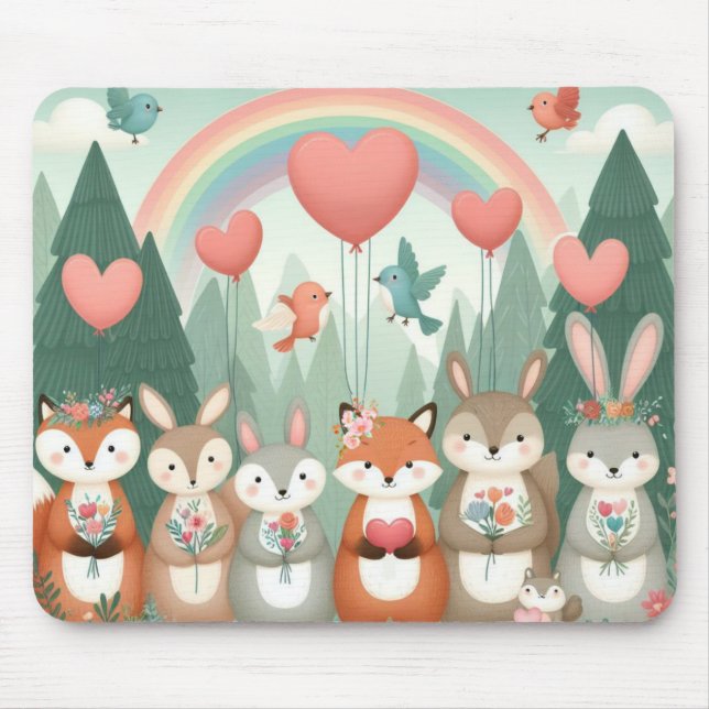 Niedliches Wald-Kreatur-Regenbogenvalentin Mousepad (Vorne)