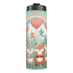 Niedliches Wald-Kreatur-Regenbogenvalentin Thermosbecher