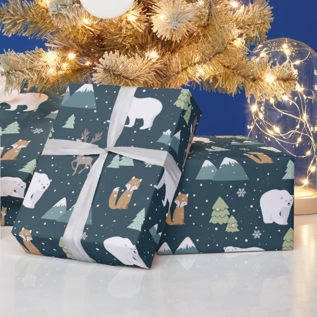 Niedliches Waldgebiet gefliest Party Weihnachten Geschenkpapier (Feiertage)