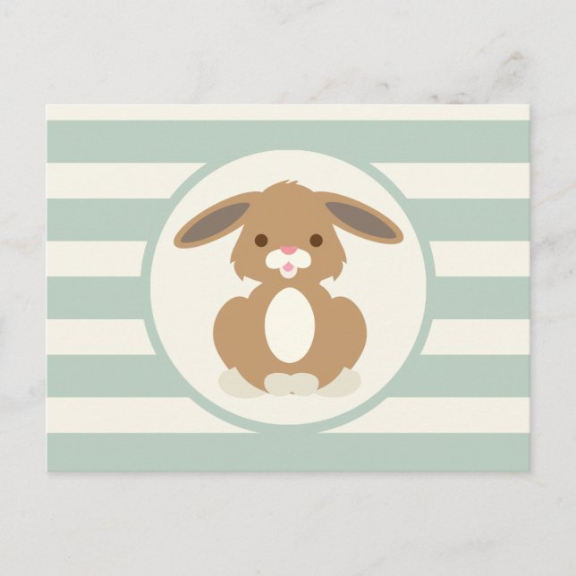 Niedliches Waldland Bunny Rabbit auf Light Sage Gr Postkarte (Vorderseite)