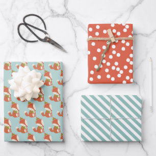 Niedliches Waldland Fox Muster - Aqua Green Christ Geschenkpapier Set