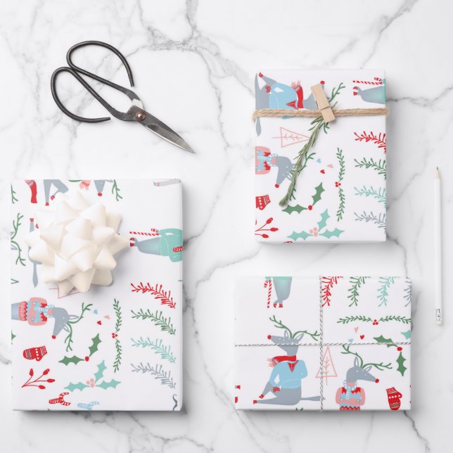 Niedliches Waldland Rentiertier Weihnachten Geschenkpapier Set (Vorderseite)