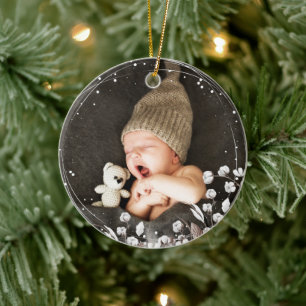 Niedliches Waldtier Baby 1. Weihnachtsfest Foto Keramik Ornament