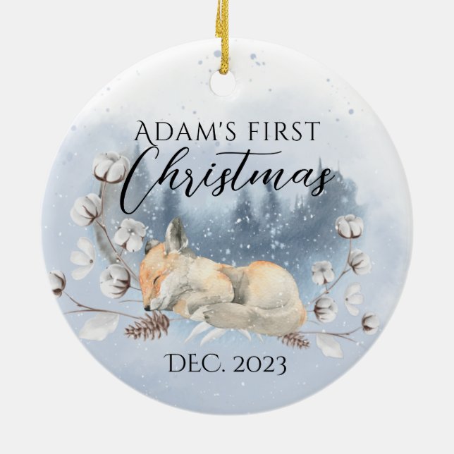 Niedliches Waldtier Baby 1. Weihnachtsfest Foto Keramik Ornament (Hinten)