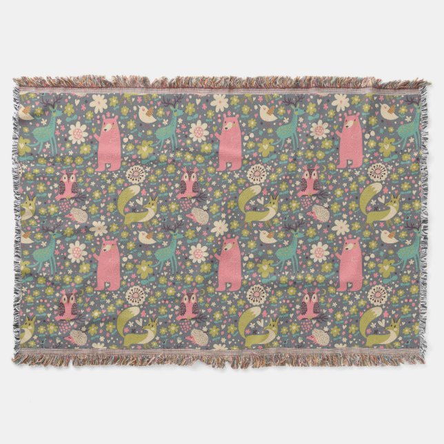 Niedliches Waldtier-Muster Decke (Vorderseite)