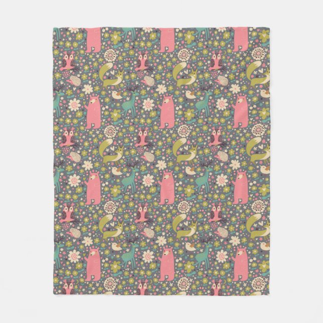 Niedliches Waldtier-Muster Fleecedecke (Vorderseite)