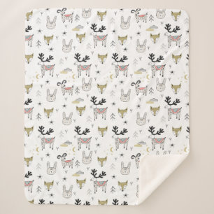 Niedliches Waldtiergekritzel-Muster Sherpadecke