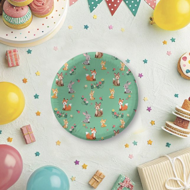 Niedliches Waldtierkind Geburtstag Pappteller (Von Creator hochgeladen)