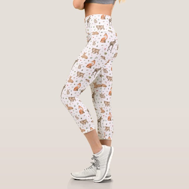 Niedliches Waldtiermuster Capri Leggings (Links)