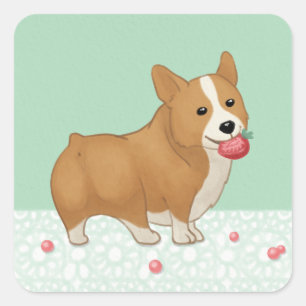 Niedliches walisisches Corgi und Strawberry Illust Quadratischer Aufkleber