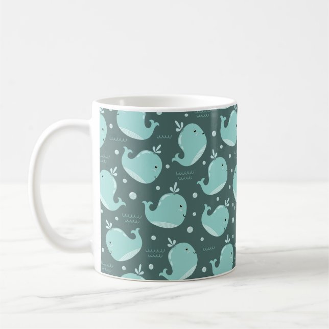 Niedliches Walmuster auf Aquamariner Blue Kids-Tas Kaffeetasse (Links)