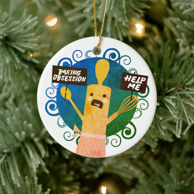 Niedliches Walzen des Buttons Backobssess helfen W Keramik Ornament (Baum)