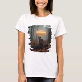 Niedliches Waschbär-UFO-Design im Wald T-Shirt