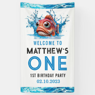 Niedliches Wasser Blauer Fisch 1. Geburtstag Party Banner