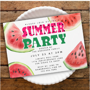 Niedliches Wasserbad Watermelon Sommer-Party Horiz Einladung