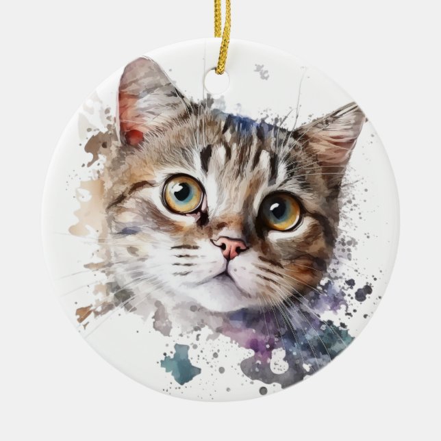 NIEDLICHES WASSERCOLOR BROWBBY KITTEN KERAMIK ORNAMENT (Vorne)
