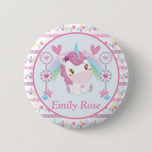 Niedliches Wasserfarbe-Einhorn und Regenbogen Button