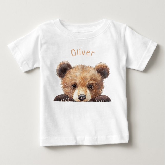 Niedliches Wasserfarben-Baby-Bär Personalisiert Baby T-shirt (Vorderseite)