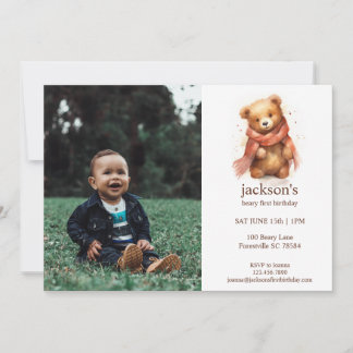 Niedliches Wasserfarben Baby Bear 1. Geburtstag Einladung