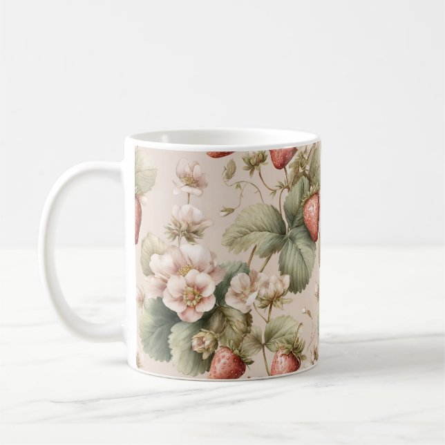 Niedliches Wasserfarben Bunny mit Erdbeeren Kaffeetasse (Links)