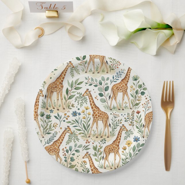 Niedliches Wasserfarben-Giraffenmuster Pappteller (Hochzeit)