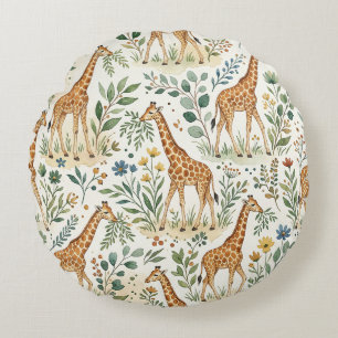 Niedliches Wasserfarben-Giraffenmuster Rundes Kissen