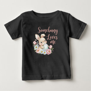 Niedliches Wasserfarben-Hasen-Oster-Ei und Blumen Baby T-shirt