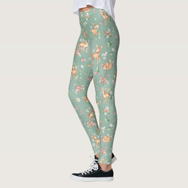 Niedliches Wasserfarben-Hirschmuster Leggings (Links)