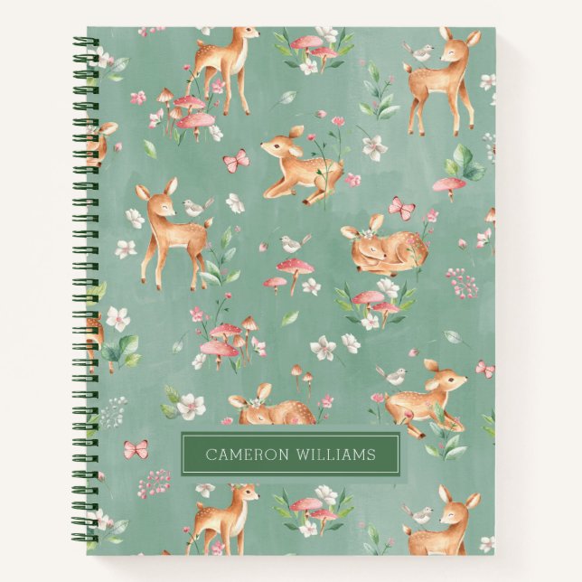 Niedliches Wasserfarben-Hirschmuster Notizbuch (Vorderseite)