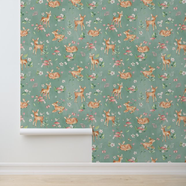 Niedliches Wasserfarben-Hirschmuster Tapete (Anwendung)