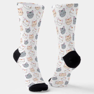 Niedliches Wasserfarben-Kitten-Muster weiß Socken