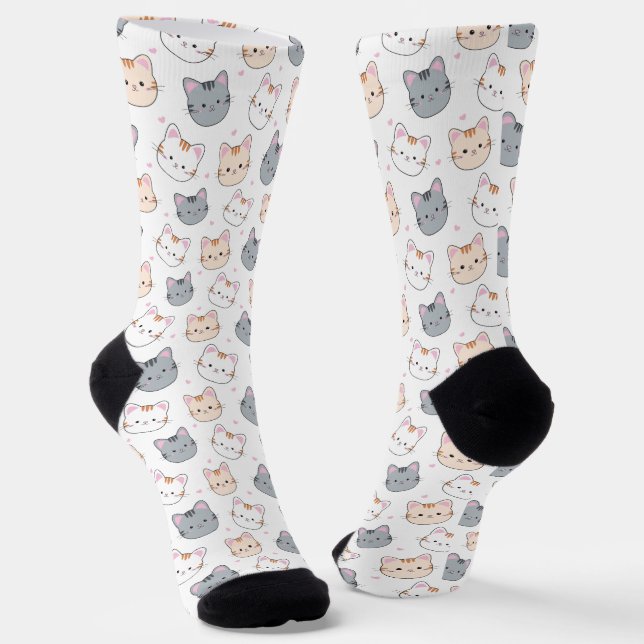 Niedliches Wasserfarben-Kitten-Muster weiß Socken (Gewinkelt)