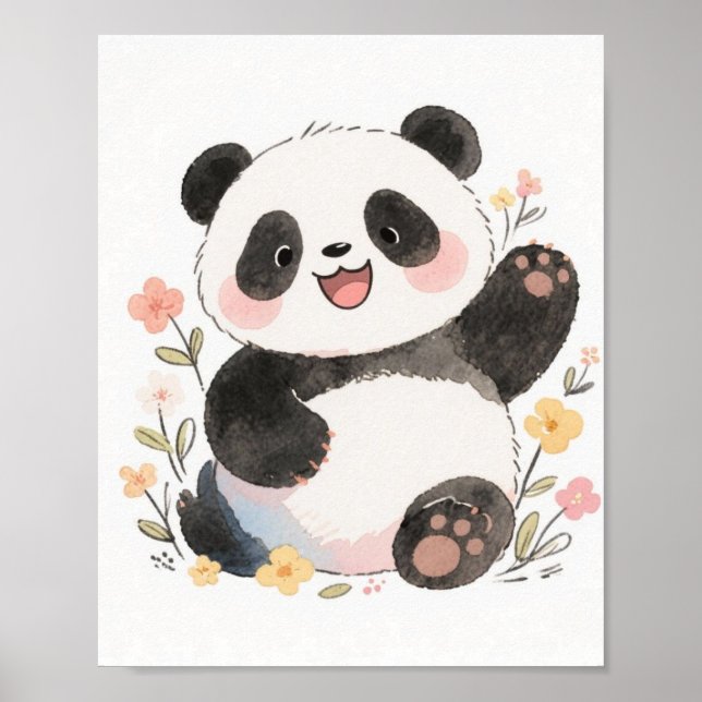 Niedliches Wasserfarben-Panda-Plakat Poster (Vorne)