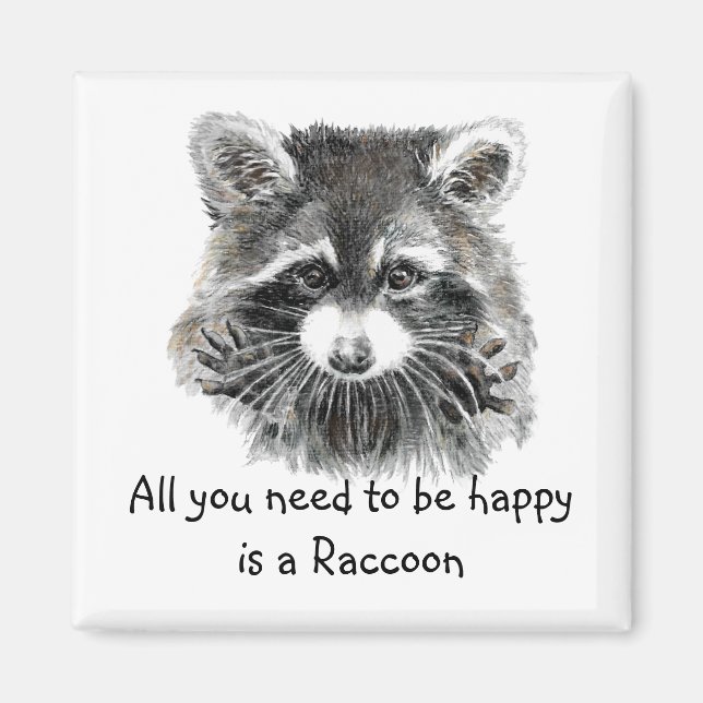 Niedliches Wasserfarben-Raccoon Inspiration Zitat Magnet (Vorne)