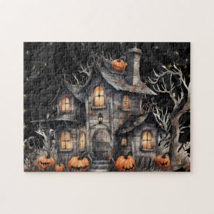 Niedliches Wasserfarben-Spuk HausHalloween Puzzle