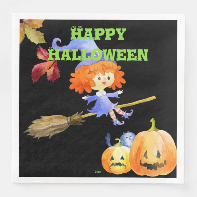 Niedliches Wasserfarbenfrohen Halloween Serviette (Vorderseite)