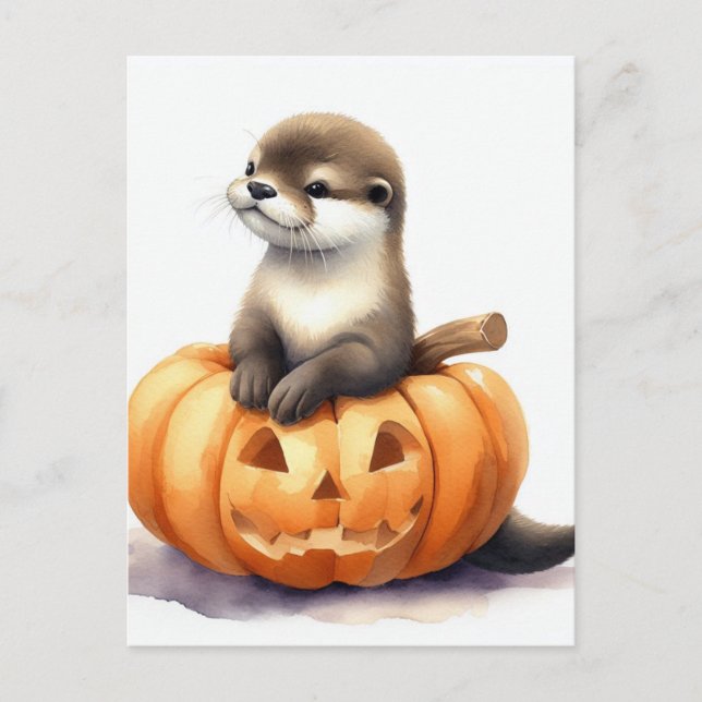 Niedliches WasserfarbenHalloween Otter Postkarte (Vorderseite)