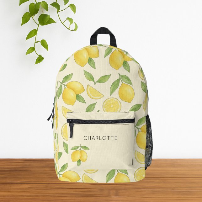 Niedliches Wasserfarbenmuster Bedruckter Rucksack (Cute Yellow Watercolor Lemon  Pattern Beige Backpack)
