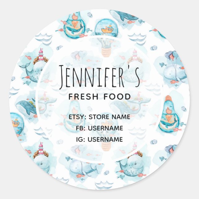 Niedliches Wasserfarbenmuster für Wale Runder Aufkleber (Vorderseite)