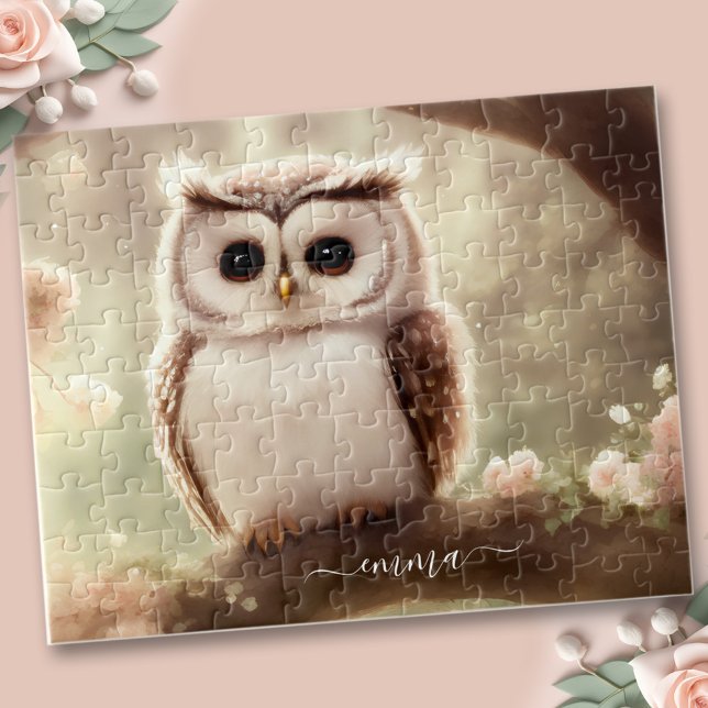 Niedliches Wasserfarbenpuzzle Puzzle (Cute watercolor owl name jigsaw puzzle)