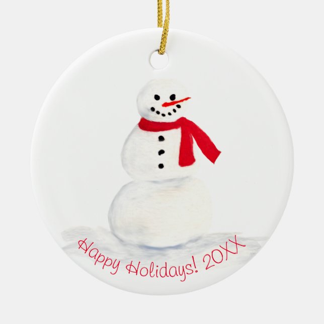 Niedliches Wasserfarbenschneemann Happy Holidays F Keramik Ornament (Vorne)