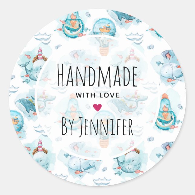 Niedliches Wasserfarbmuster für Wale Runder Aufkleber (Vorderseite)