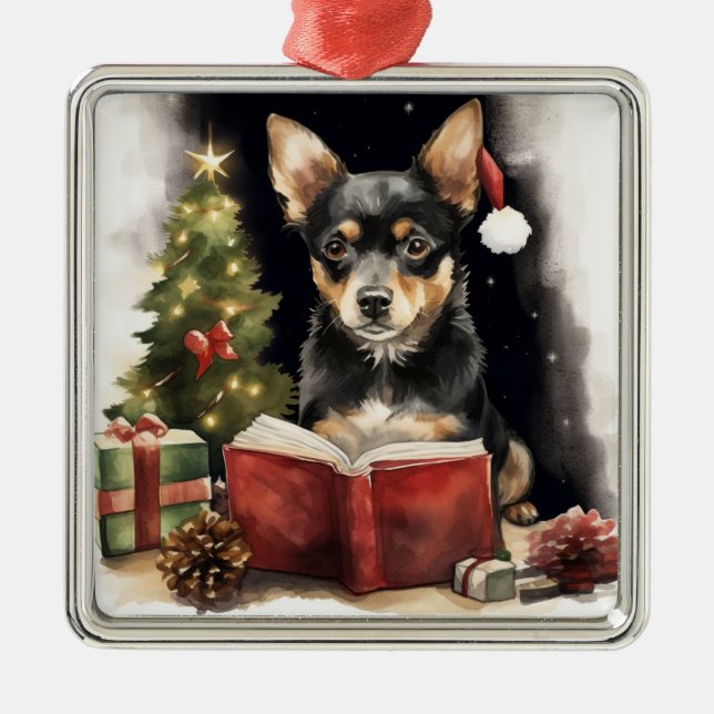 NIEDLICHES WASSERFARBSCHWARZ, KANN CHRISTMAS HUND ORNAMENT AUS METALL (Vorne)