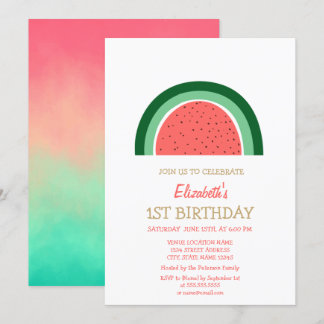 Niedliches Wassermelon Rainbow Geburtstag Einladun Einladung