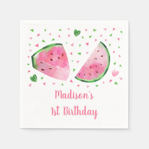 Niedliches Wassermelon Rosa und Grün Geburtstag Serviette