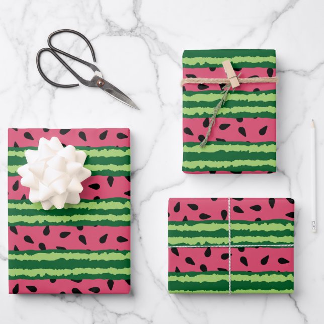 Niedliches Wassermelone Muster Pink & Green Geschenkpapier Set (Vorderseite)